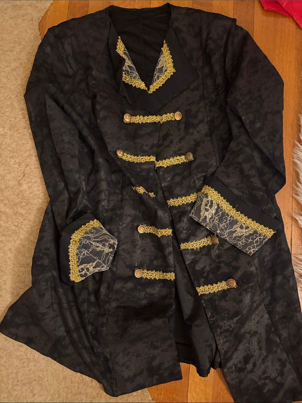 Costume Black Men's Brocade Coat with Gold Trim